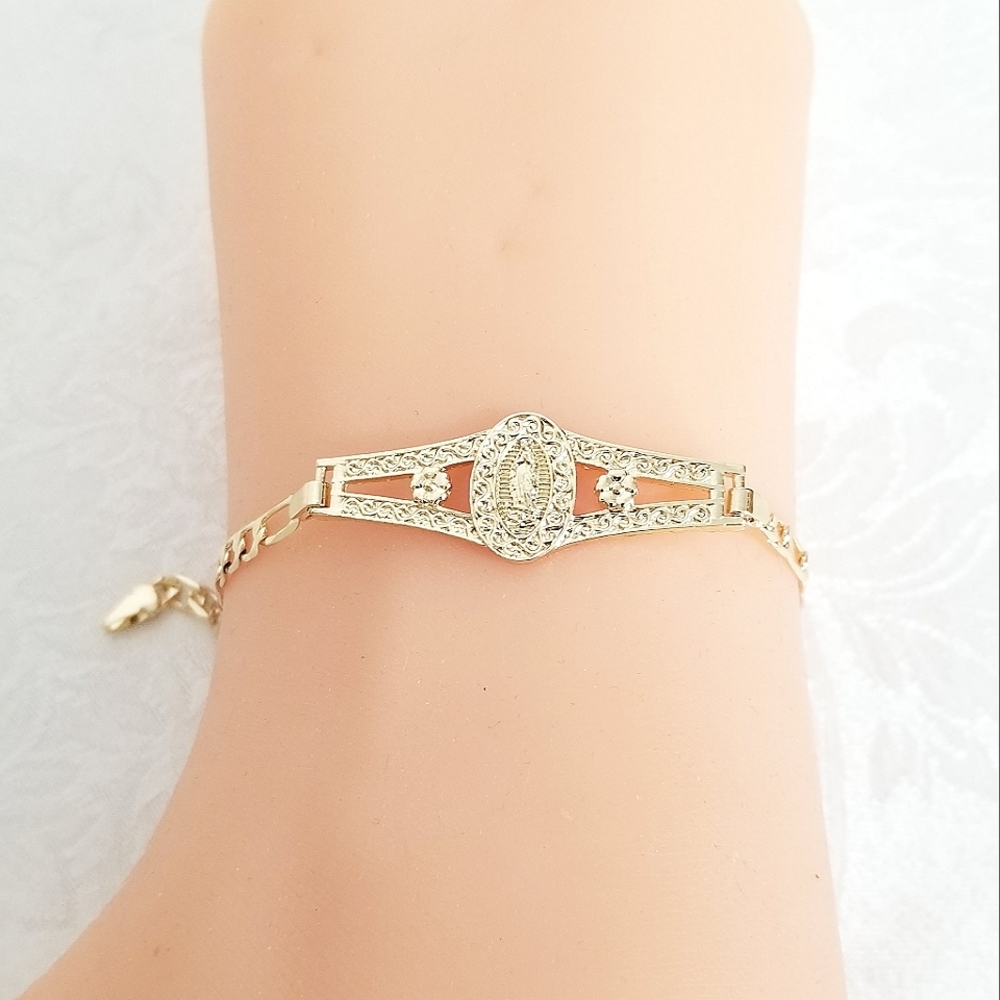 14K Gold Plated Guadalupe Small Wrist Women's Bracelet. New